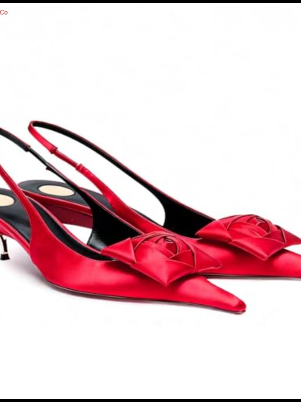 Satin Slingback Kitten Heels Pointed Toe Floral Wedding Pumps